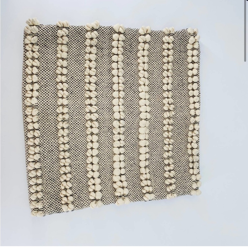 Indigo Collection Tan/Cream Striped Pom-pom Zip Up Pillow Cover - Gently Used